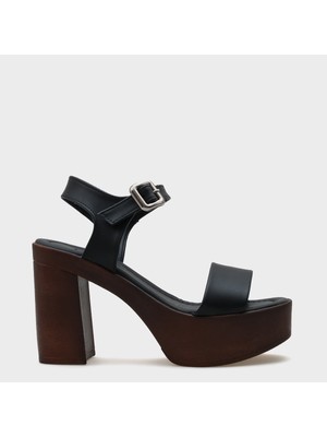Capone Outfitters Dolores Kadın Sandalet Cilt Siyah Suni Deri Platform Tek Bantlı Özellikli