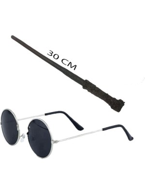 Harry Potter Asası 30 cm ve Siyah Metal Çerçeveli Harry Potter Gözlüğü Seti