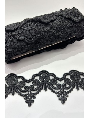 Hayalperest Boncuk Siyah Taşlı Işlemeli Kenar Fransız Danteli Güpür