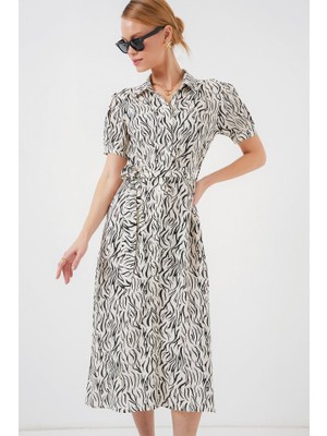 Passense 2213 Kısa Kol Viskon Elbise - C.beyaz