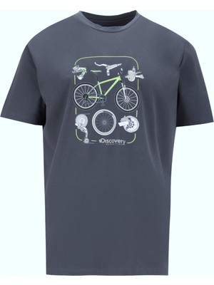 Discovery Expedition D5SM-TST3706 Antrasit Bisiklet Yaka Relaxed Baskılı Erkek T-Shirt