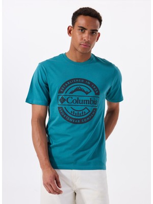 Columbia 9120871364CS0387 Turkuaz O Yaka Normal Baskılı Erkek T-Shirt