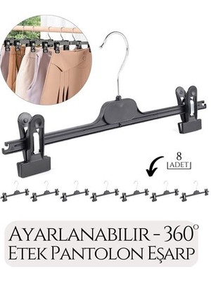 Etek Pantolon Eşarp Kıskaçlı Askı 8 Li Set