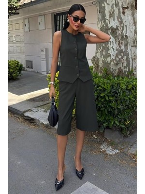 Aisha Elbise Midi Şortlu ve Yelekli Viscon Takım 10167