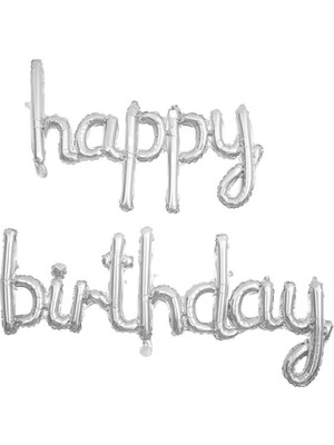 Parti Adresi Happy Birthday El Yazısı Gümüş Folyo Balon