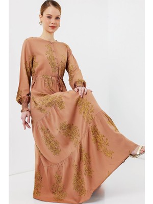 Passense 2145 Desenli Tesettür Elbise - Bisküvi