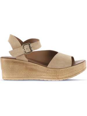 Bueno Shoes Taba Açık Alf Süet Kadın Dolgu Topuklu Sandalet 01WA4704 01WA4704