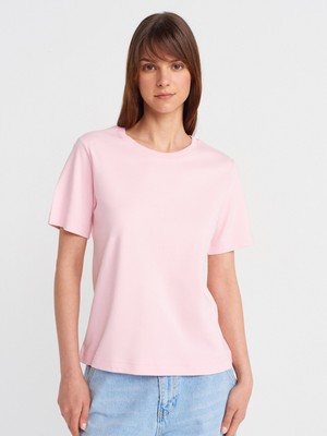 31763 Bisiklet Yaka T-Shirt-Toz Pembe
