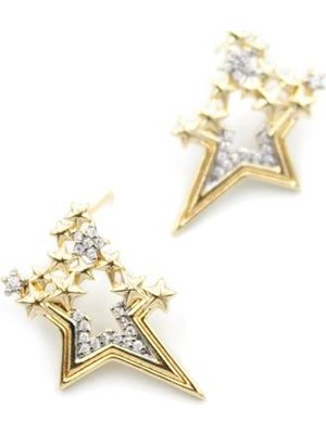 Taşlı Yıldız Küpe - Altın