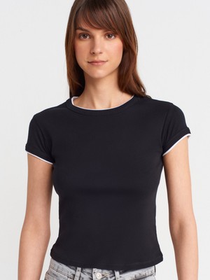 31750 Kontrast Kısa Kollu Tshirt-Siyah