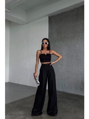 Üç Düğme Detayli Palazzo Pantolon