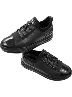 Erkek Makosen Lastik Bağcıklı Hakiki Deri Siyah-Rugan Poli TABAN-127-SİYAH