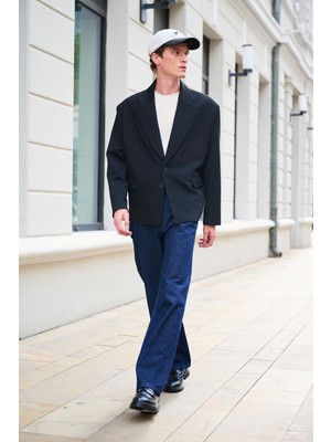 Antioch Lacivert Crop Fit Erkek Blazer Ceket