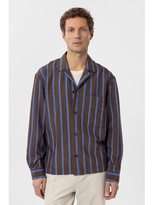 Antioch Kahve Relax Fit Çizgili Erkek Gömlek