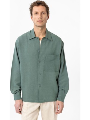 Antioch Yeşil Keten Karışımlı Relaxed Erkek Gömlek