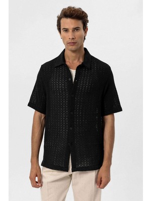 Antioch Siyah Dokulu Kroşe Erkek Gömlek