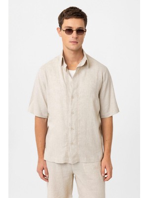 Antioch Taş Keten Karışımlı Relaxed Erkek Gömlek