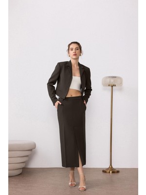 Antioch Haki Crop Kadın Blazer Ceket