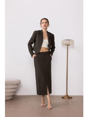 Antioch Haki Yırtmaçlı Kadın Kalem Etek