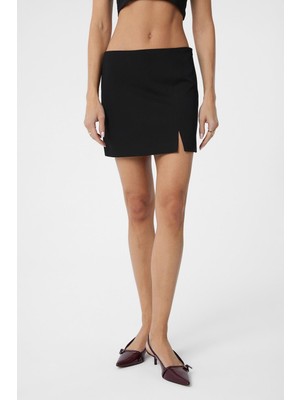 Antioch Siyah Yırtmaçlı Kadın Mini Etek