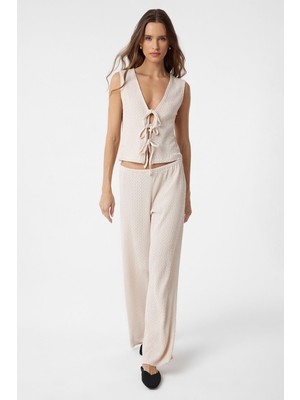 Antioch Ekru Bağ Detaylı Dokulu Kadın Takım