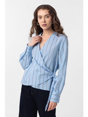 Antioch Mavi Dökümlü Kimono Kadın Gömlek