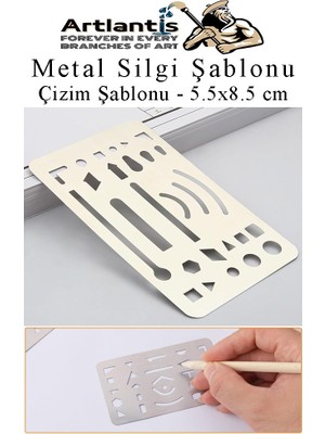 Artlantis Silgi Şablonu Metal 5.5x8.5 cm 1 Adet Paslanmaz Çelik Silgi Şablonu Çizim Şablonu Cetveli Mimari Mühendislik