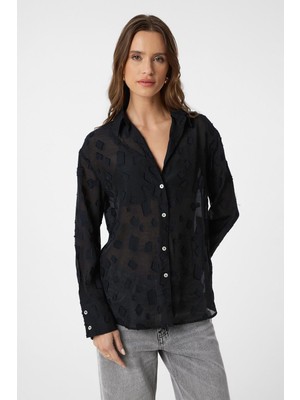 Antioch Siyah Desenli Transparan Gömlek