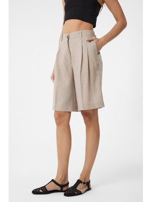 Antioch Bej Keten Karışımlı Kadın Bermuda