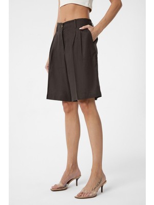 Antioch Kahve Keten Karışımlı Kadın Bermuda