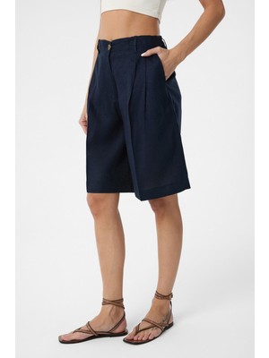 Antioch Lacivert Keten Karışımlı Kadın Bermuda