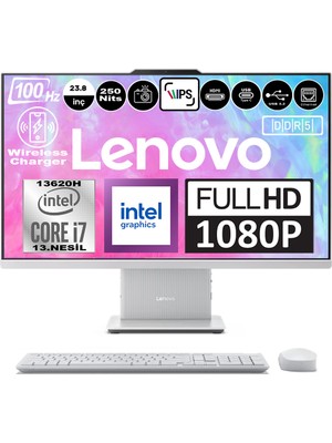 Lenovo Ideacentre Aıo 24IRH9 Intel Core I7-13620H Ddr5 96GB 512GB SSD Intel UHD Graphics 23.8 Fhd IPS Freedos Beyaz All In One Bilgisayar F0HN0056TRF18 + Zetta Flash Bellek