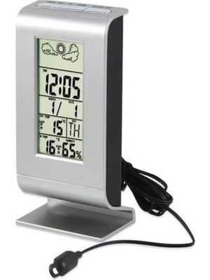 Gaman Dijital  Saat Alarm Isı Nem Ölçer   Kablolu Iç Dış Sıcaklık Ölçer Termometre