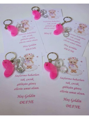 Frisson Pembe Kartlı Epoksi Kelebek Anahtarlık Nişan Nikah Yenidoğan Mevlit Doğum Günü 20 Adet