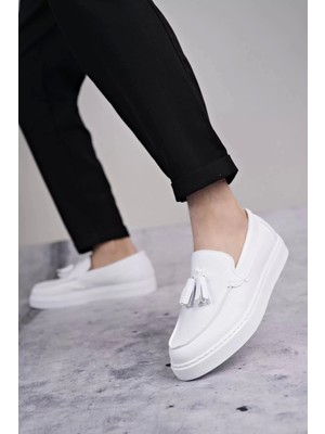 SLW153 Bloom Bağcıksız Püsküllü Cilt Erkek Günlük Spor Klasik Ayakkabı Cbt - Beyaz