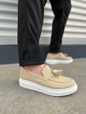 JY154 Blaze Bağcıksız Püsküllü Süet Erkek Günlük Spor Klasik Ayakkabı Sbt - Krem