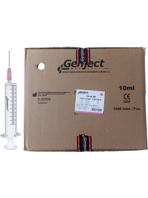 Genject - 10 ml 2parça Pembe Iğneli Enjektör Veteriner - 1000 Adet