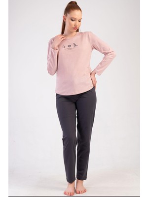 Kadın Uzun Kol Pudraı Pijama Takımı C4T6N0O205