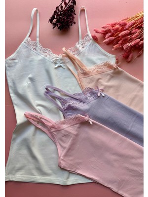 Pure Belle 4 Lü Dantelli Pamuklu V Yaka Kadın Atlet Şıklık ve Konforun Zarif Buluşması