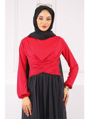 İmaj Butik Fuşya Çapraz Drape Detaylı Sandy Bluz