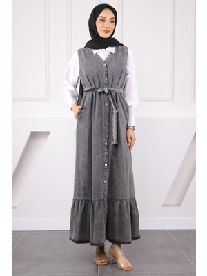 Füme Bel Kuşaklı Cepli Kot Jile