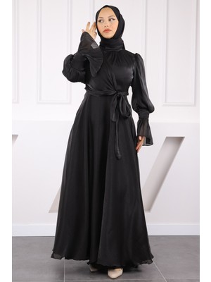 İmaj Butik Siyah Yandan Bağlamalı Abiye