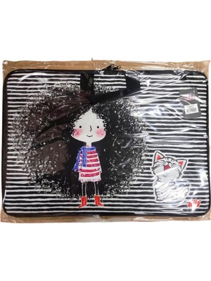 Stilo Kumaş Resim & Proje Çantası (35X50) Desenli (35*50) ( Crazy Girl And Kitten )