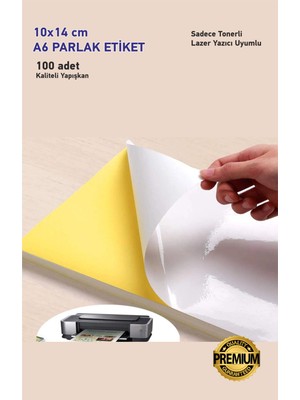 A6 Ebat 10CM x 14 cm 100 Adet Tonerli Yazıcılara Uygun Yapışkanlı Mat Kuşe Etiket