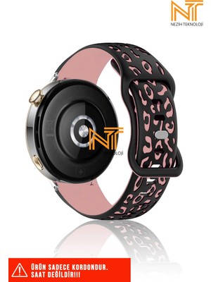 Nezih Case  Huawei Watch Gt-Gt2-Gt3 42MM ve Elegant 20MM Uyumlu Akalite Leopar Desenli Silikon Kordon
