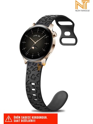 Nezih Case  Huawei Watch Gt-Gt2-Gt3 42MM ve Elegant 20MM Uyumlu Akalite Leopar Desenli Silikon Kordon