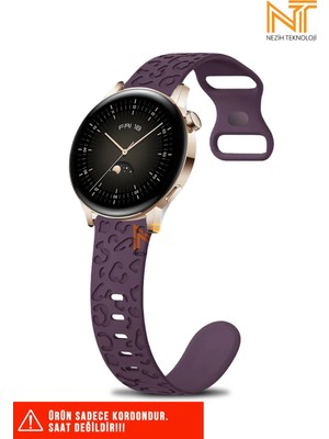 Nezih Case  Huawei Watch Gt-Gt2-Gt3 42MM ve Elegant 20MM Uyumlu Akalite Leopar Desenli Silikon Kordon