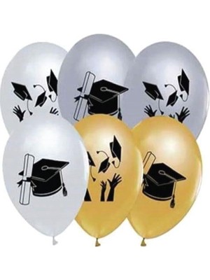Dodomar Mezuniyet Baskılı Balon 8'li Paket Parti Süsü Fotoğraf Dekorasyonu Kutlama Seti