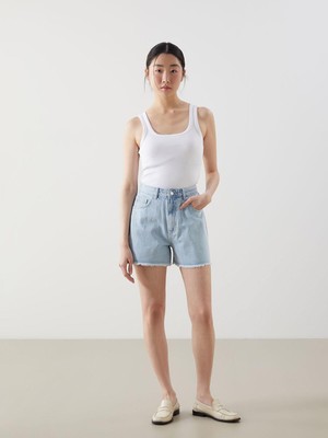 Xsıde  Yüksek Bel Mom Fit Kadın Jean Şort  (S5)