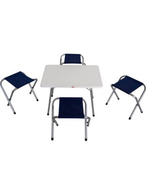 Katlanır Mavi Balıkçı Kamp Taburesi 4 Adet Ve Beyaz 45x60cm Sehpa